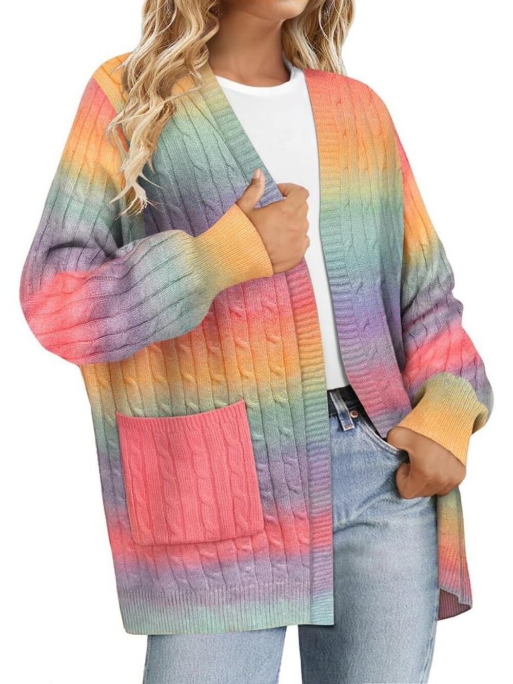 Plus Size Open Front Cardigan Sweater Coat, Long Sleeve Oversized Winter Top